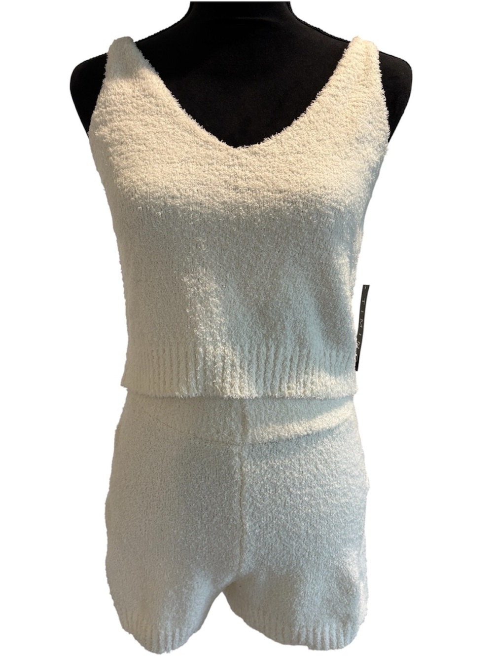 Timing Medium Cream Cozy Knit Tank & Shorts Loungewear Set